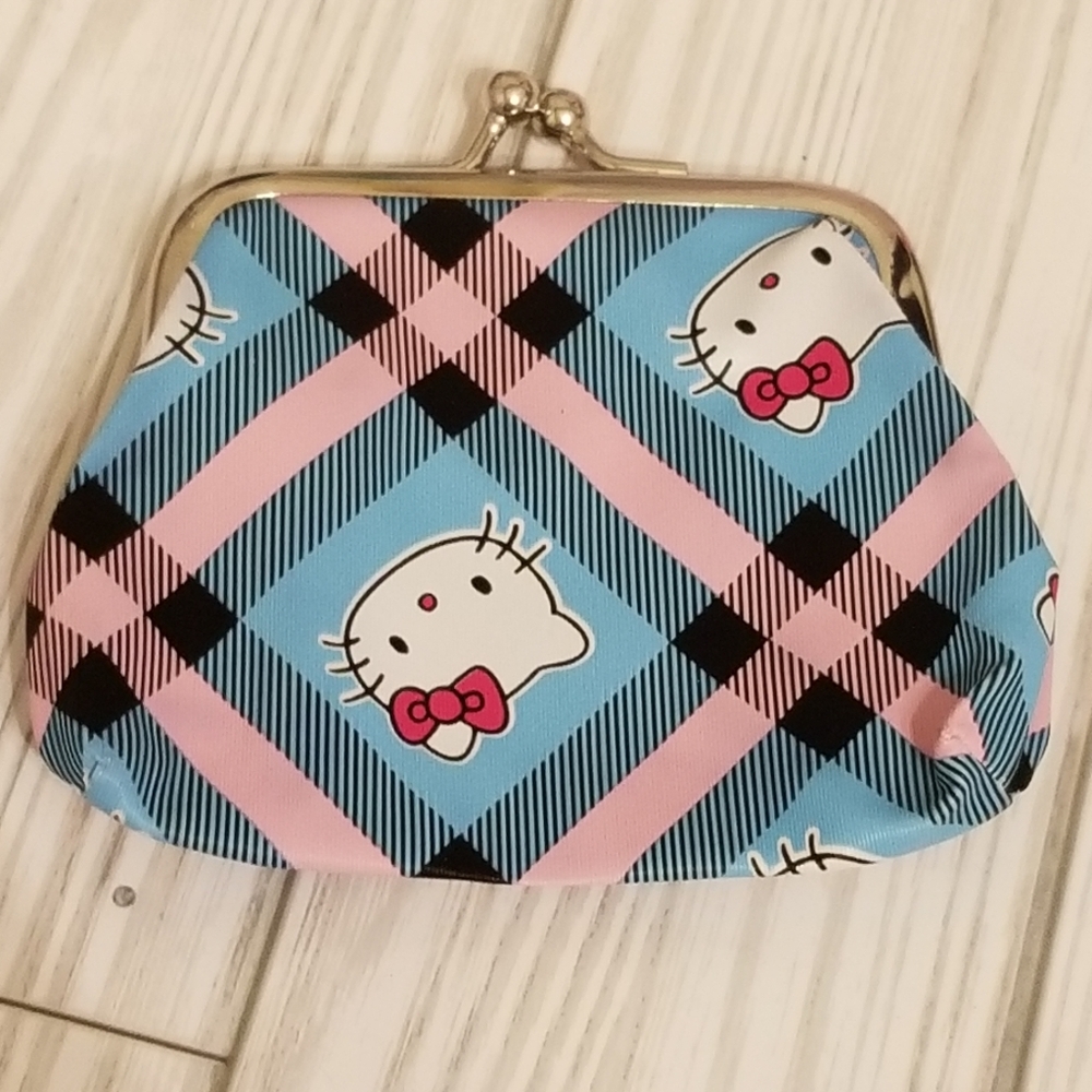 Hello Kitty Blue Plaid Coin Bag New